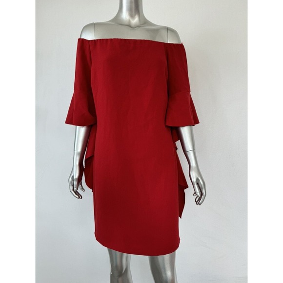 Pinko Red Dress Off The Shoulder Ruffle Detail Flutter Sleeve Womens 8 - Picture 11 of 11